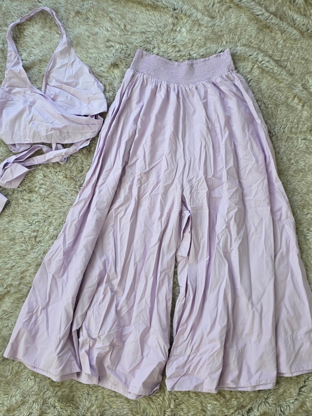 Free People Oasis Wrap Set Halter Top & Palazzo‎ Pants Lavender Rose Size Large